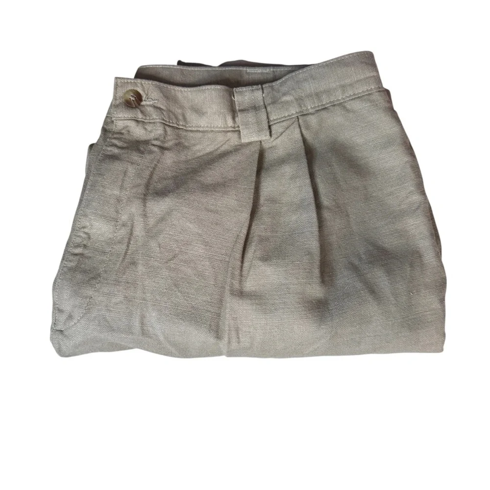 Savane Linen Cotton Blend Pleated Cuffed Trouser Pants in Khaki. Men’s 38X29